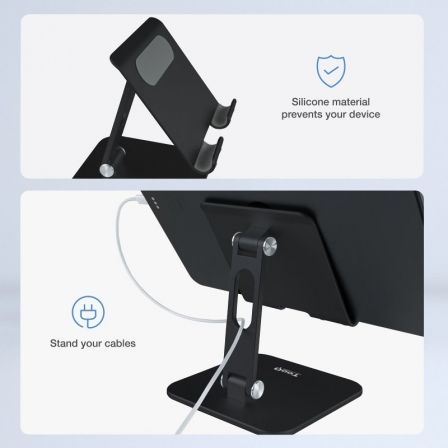 Tooq Soporte Plegable para Tablet con Ajuste de Ángulo, Hasta 13 Pulgadas, Color Negro